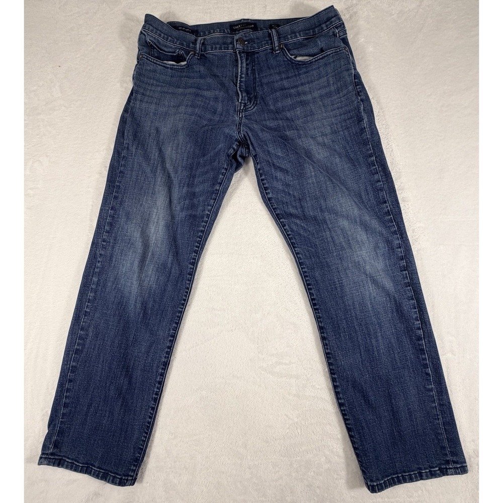 Lucky Brand Jeans Mens 36x30 Blue 221 Straight Fit Faded Distressed Cotton Denim